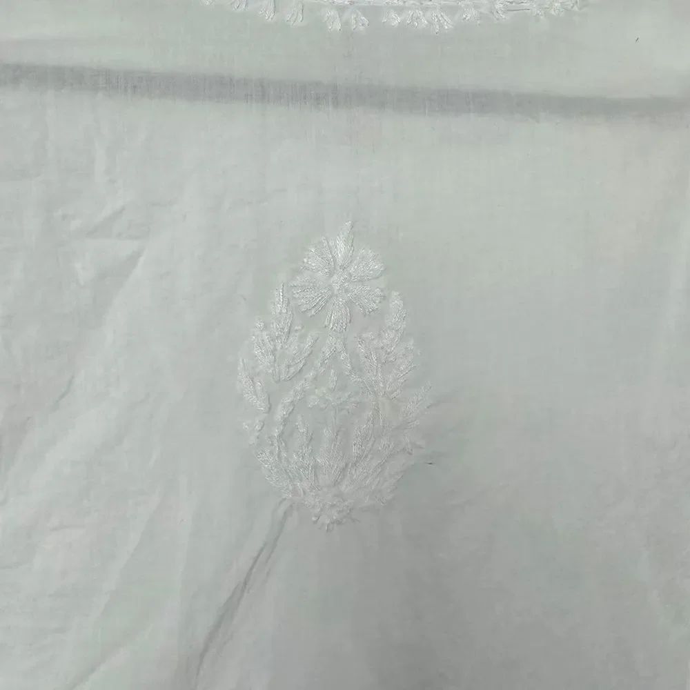 White Embroidered Button-Front Tunic Top - Picture 4 of 5